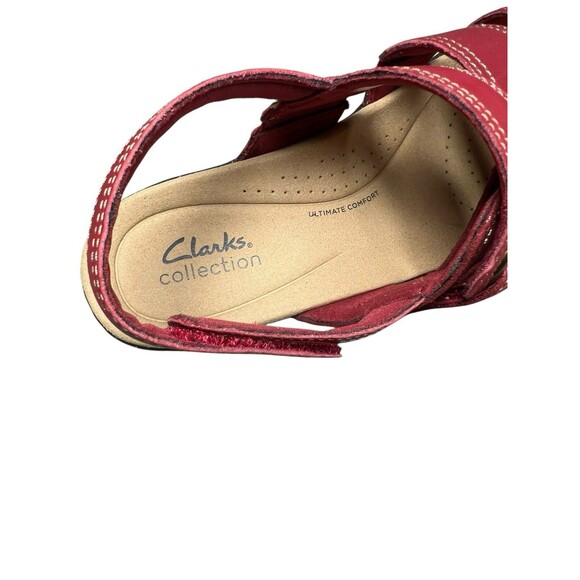 Clarks Merliah2 Bali Red Leather Sandals Size‎ 8.5M Comfort Summer Shoe - Picture 7 of 10